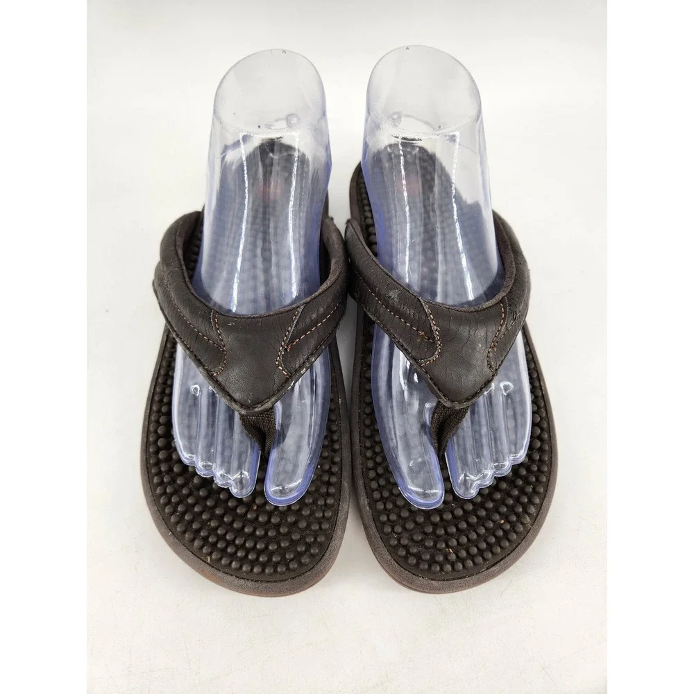 Kenkoh Spirit V Flip Flop Sandals Mens 9 Brown Leather Acupressure Massage 2314